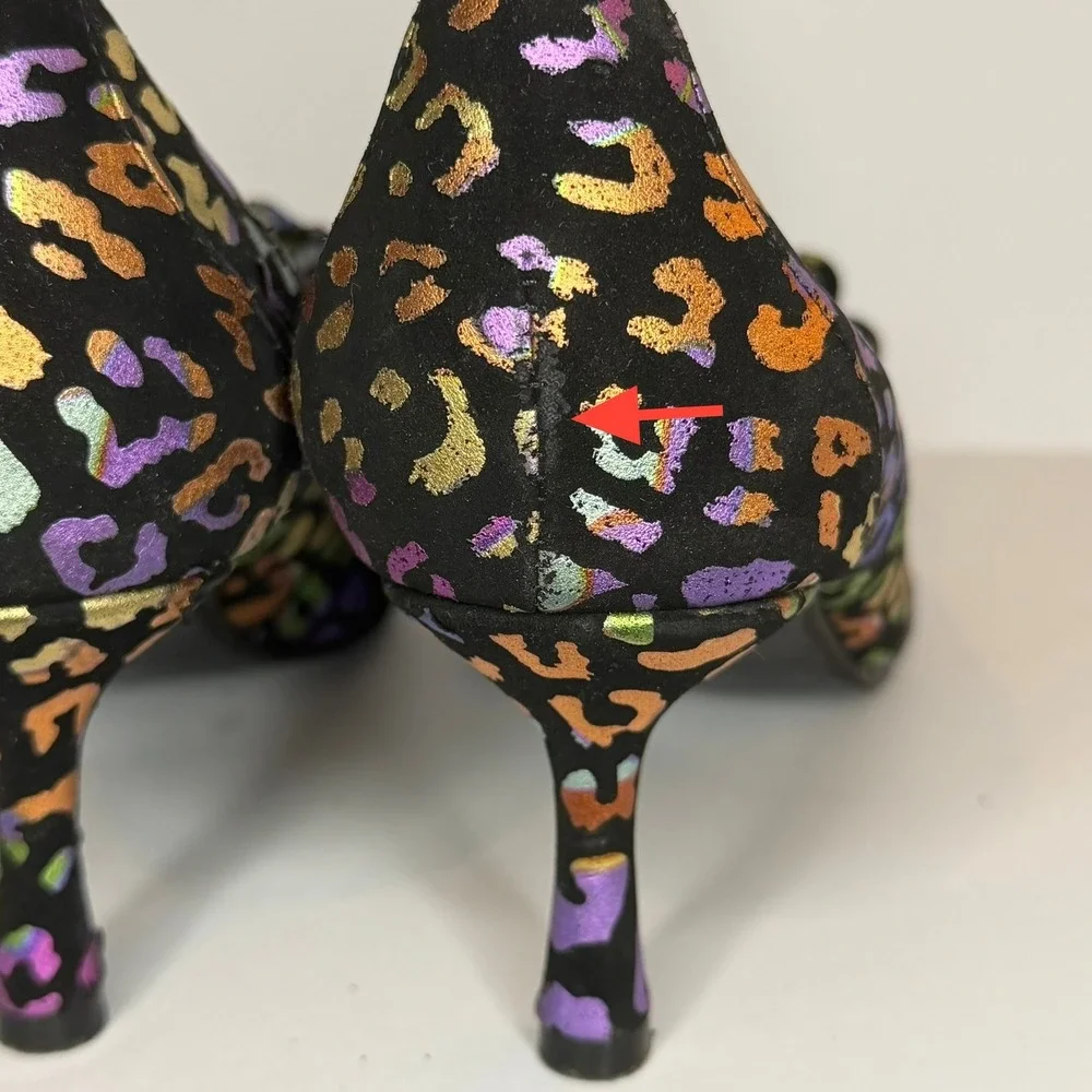 Betsey Johnson Maude Pumps Womens 8 Black Rainbow Metallic Leopard Kitten Heel - Picture 8 of 8